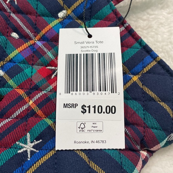 🆕❄️Vera Bradley Small Vera Tote Bag, Tartan Plaid “Scottie Dog”🐾 - Picture 8 of 8